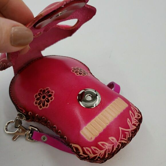 Sugar Skull Leather Wristlet Wallet Hot Pink Day of the Dead Coin Purse Keychain - Picture 7 of 15